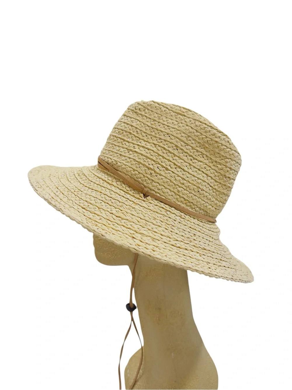 Cappelli Straworld Wide Brim Straw Sun Hat Beige One Size Adjustable Chin Strap